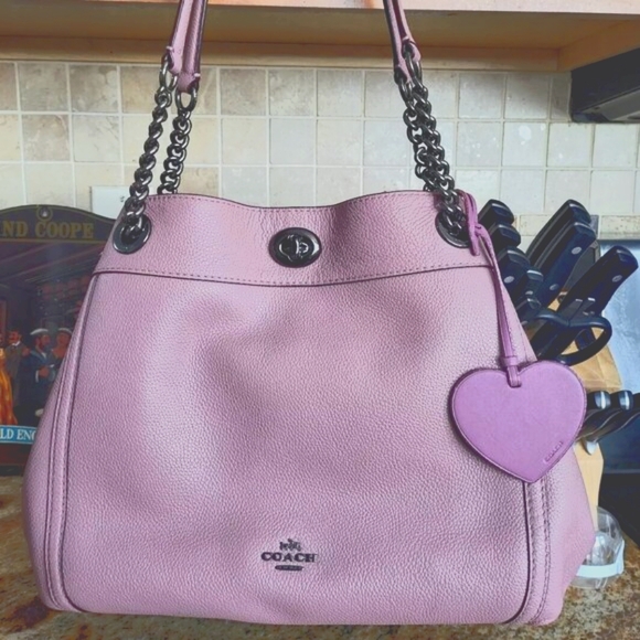 Coach Handbags - Coach Edie Turnlock Large Purse 36855 Dusty Rose Leather Shoulder Bag